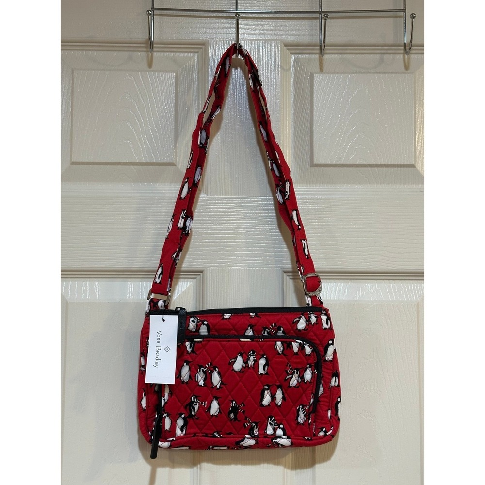 Vera Bradley Little Hipster Crossbody Bag Playful Penguins Red Quilted  NEW